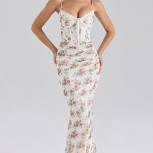 Rose Print Mesh Maxi