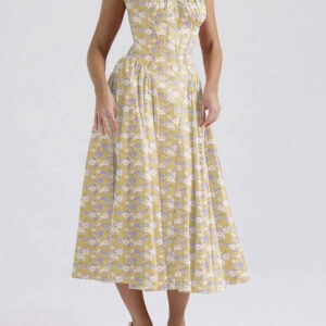 Slim Fit Print Halter Maxi Dress.