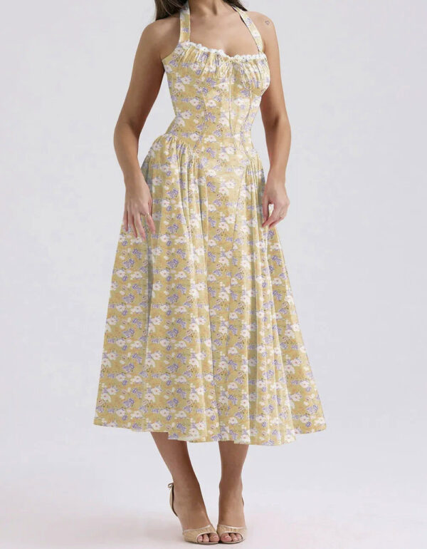 Slim Fit Print Halter Maxi Dress.